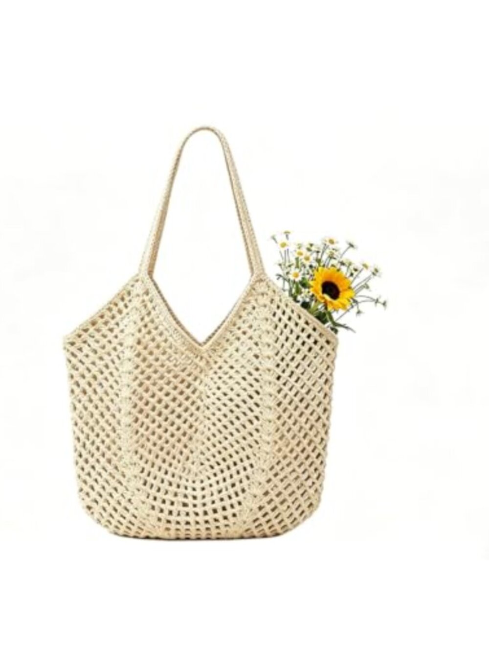 Boho Handwoven Cotton Rope Tote Bag, Foldable Zipper Lined Shoulder Bag